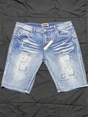 Men's Distressed Light Blue Denim Jean Shorts